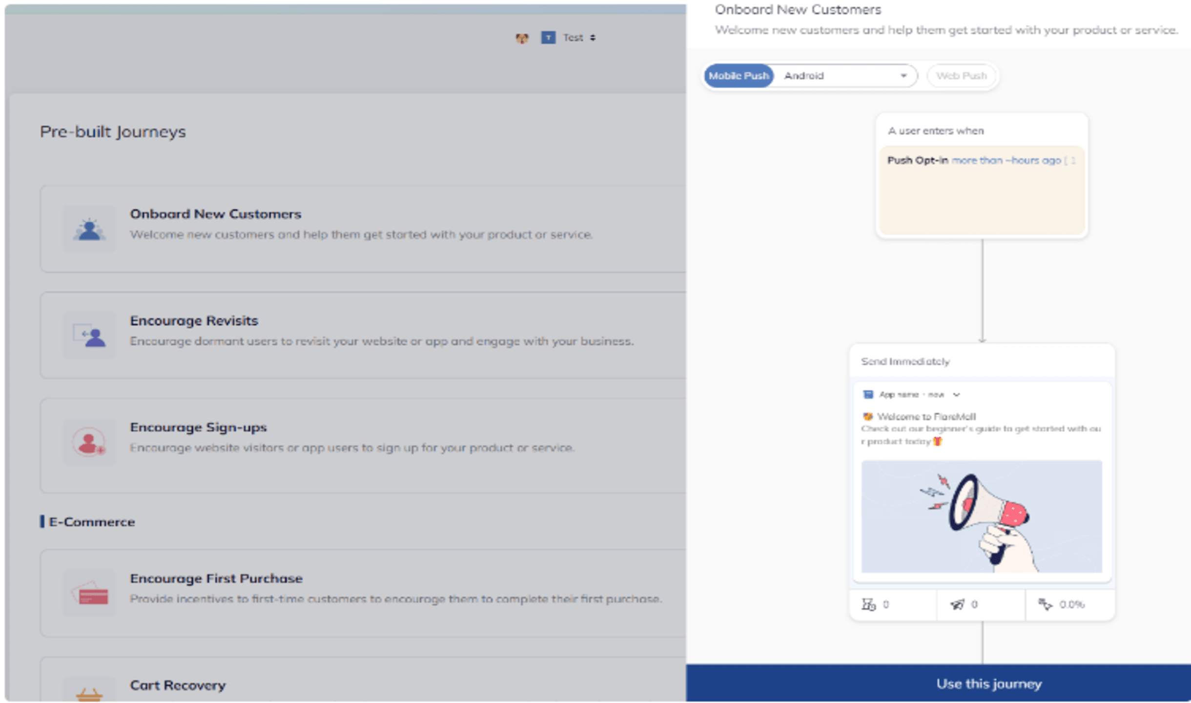 A screenshot of building customer journey on FlareLane