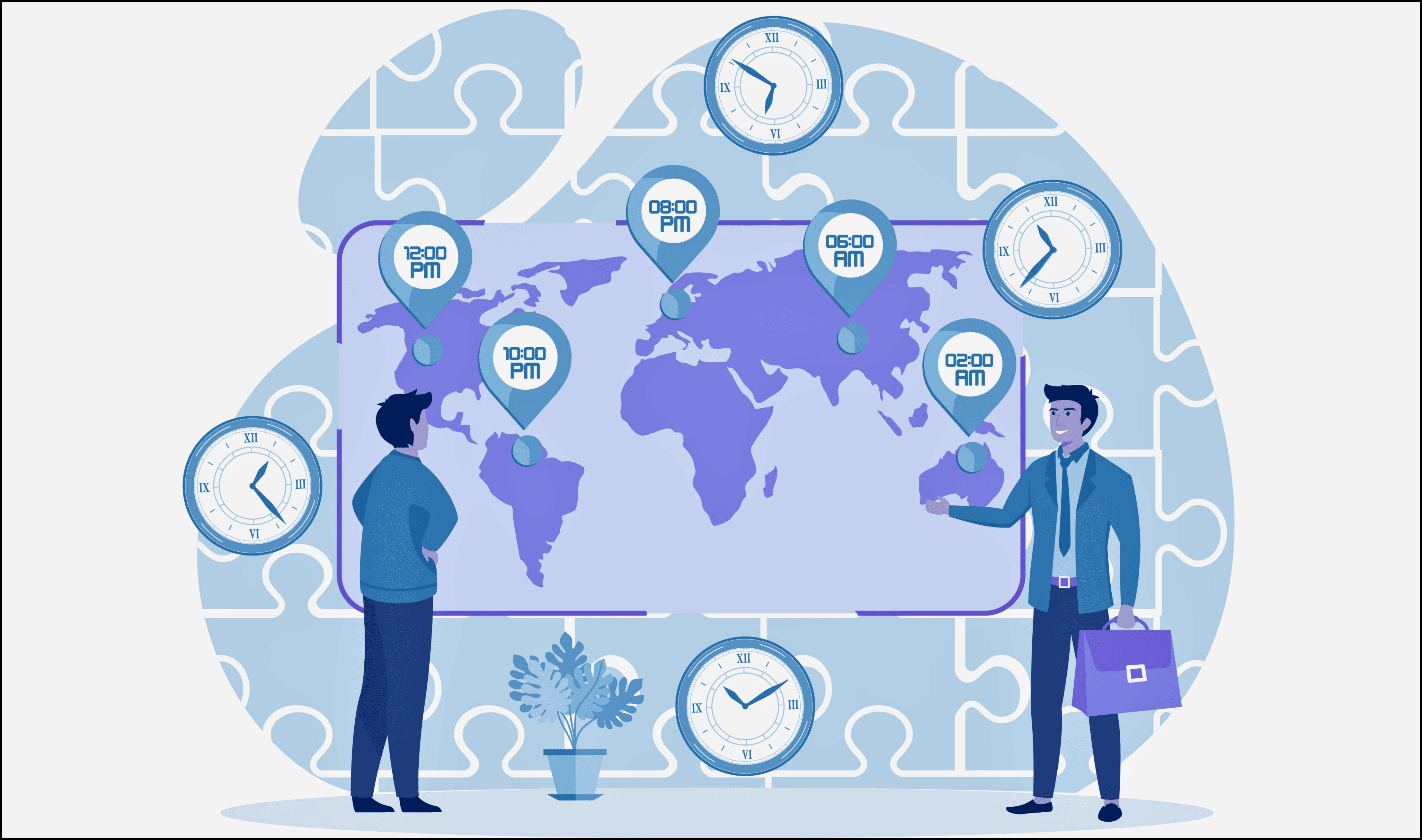 An image of a world map illustrating different time zones and the importance of geographic personalization